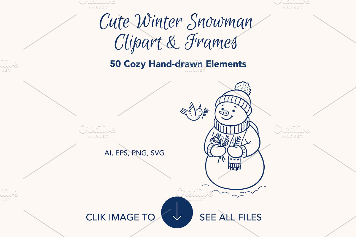 50 Hand-Drawn Winter Snowman Clipart, a Seasonal Illustration by SvetaGallery (Photo 2 of 7)