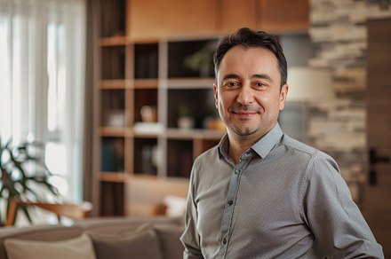Portrait of young businessman in home office, a Person Photo by AlyaAnd