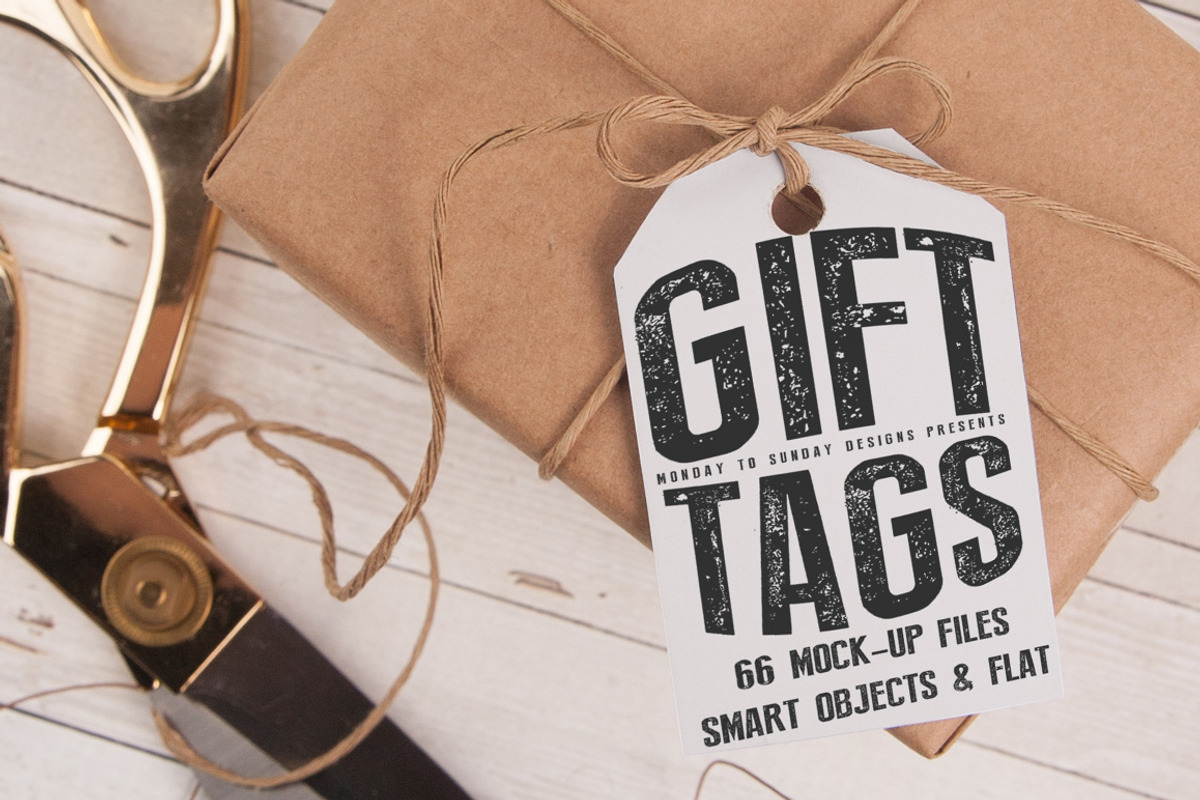 Gift Tag Mock Ups- Smart Objects!, a Packaging Mockup by Snark Heart (Photo 1 of 6)