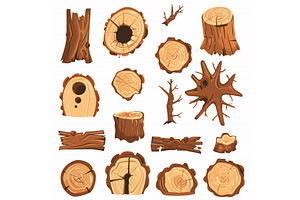 Collection cartoon wood logs, stumps, an Object Illustration by Vectorstockersland