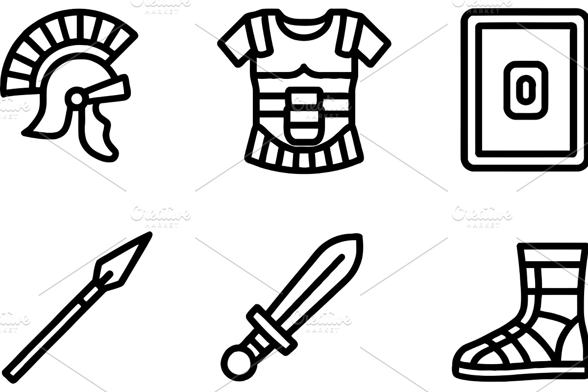 Line icons depicting ancient warrior, an Object Illustration by ZinetroN