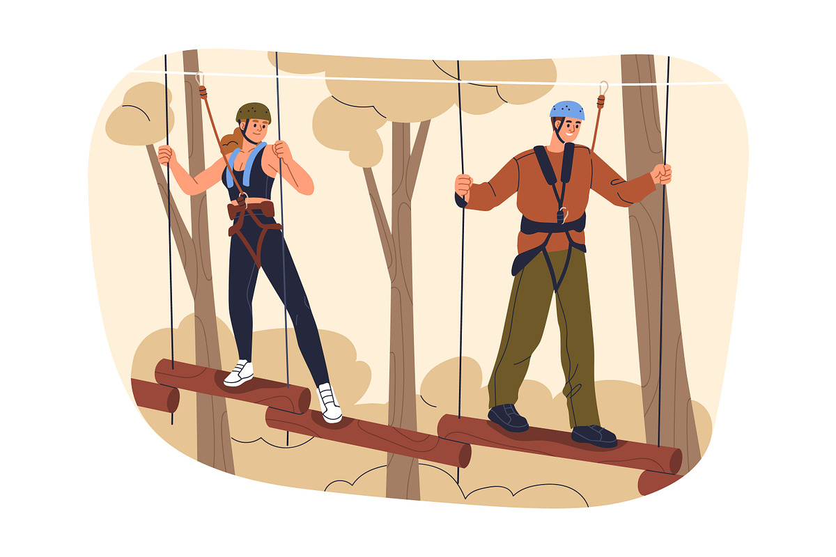 People climbing in rope park set, a Sport Illustration by Good Studio (Photo 14 of 25)
