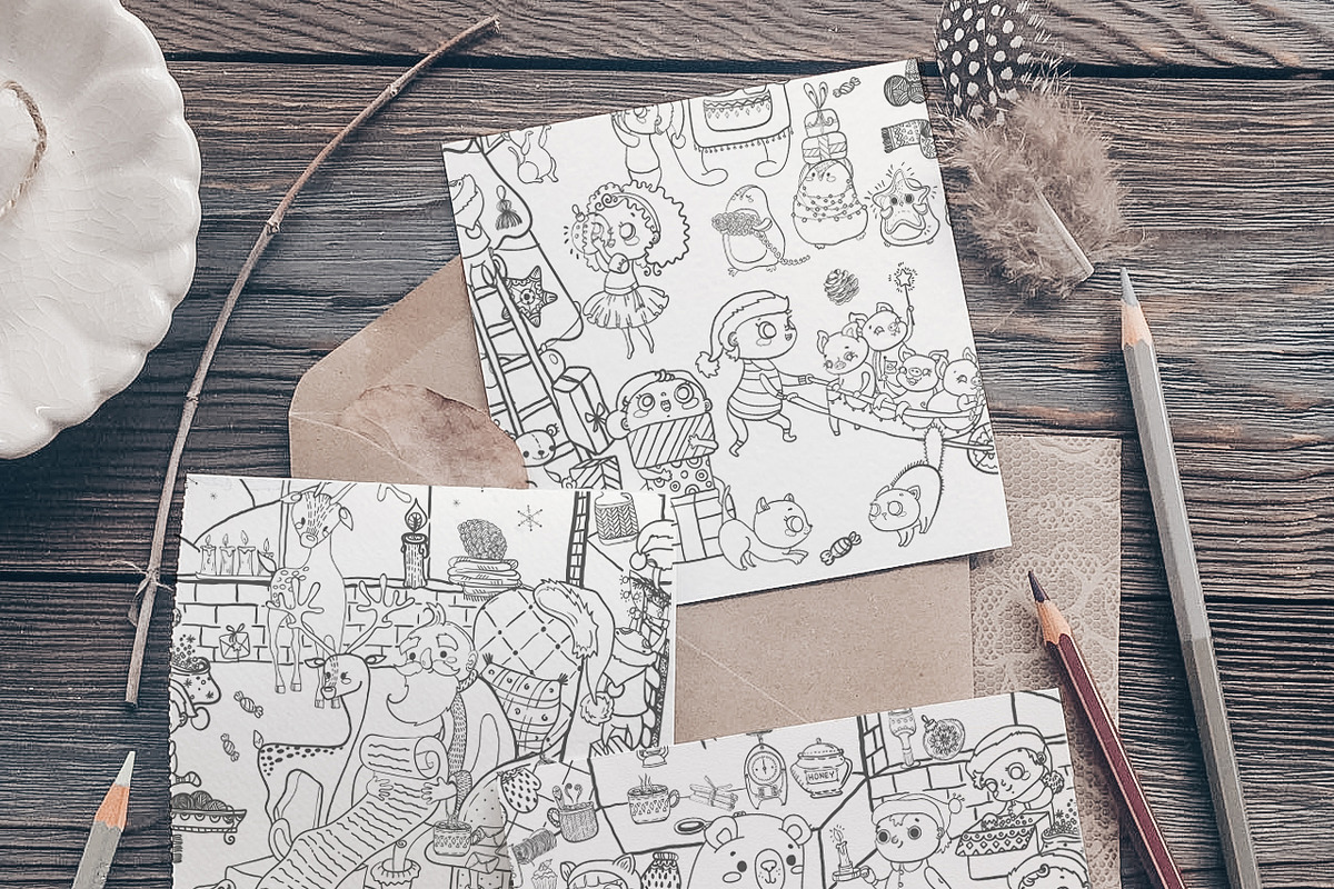 Santa Claus House coloring page, a Decorative Illustration by JaneLane (Photo 1 of 3)