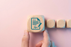 Wooden Block with Sign Document Icon, a Business Photo by thepslr