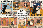 Funny Cat Wall Art Bundle PNG, a Seasonal Illustration by OK Design (Thumbnail 1 of 3)