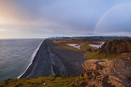 Picturesque autumn evening view to endless ocean  black volcanic, a Nature Photo by YuriyB