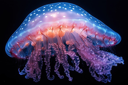 Stunning jellyfish swimming graceful, a Photo by Tanuart