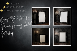 Ornate Black Wooden Frame Mockup