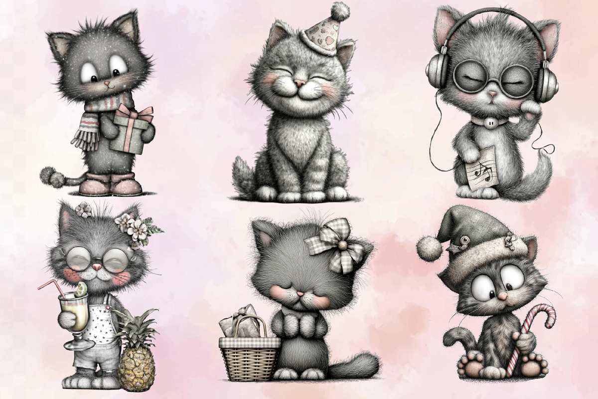 Gray Cat Clipart Bundle., an Illustration by SVGArt (Photo 4 of 9)
