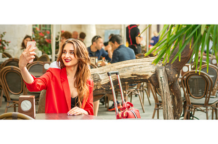 Tourist young caucasian woman in a, a Person Photo by okskukuruza