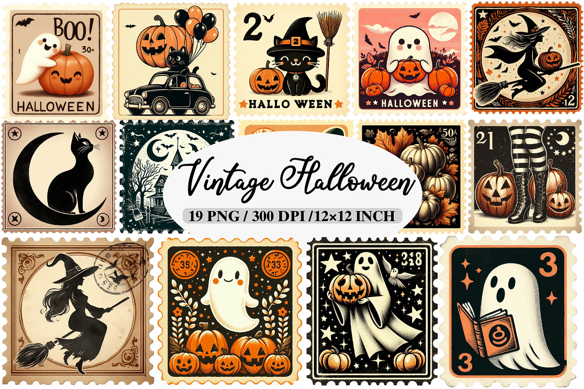 Vintage Halloween Stamps Clipart, an Illustration by Daily.Designs (Photo 1 of 4)