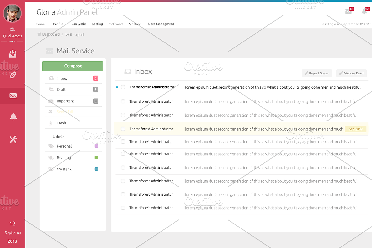 Gloria Admin Panel, a Bootstrap Template by Radian (Photo 3 of 5)