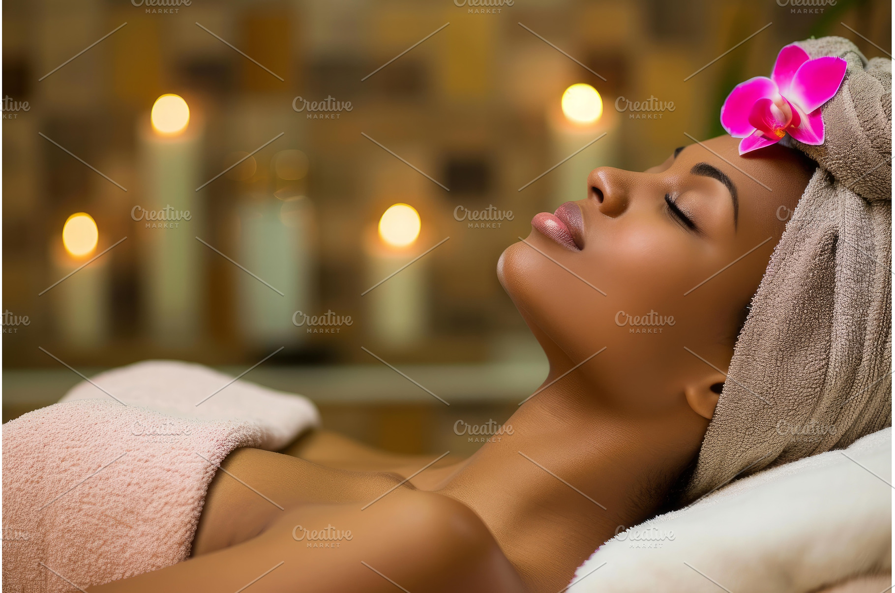 Tranquil woman enjoys a relaxing spa, a Beauty & Fashion Photo by Ylivdesign