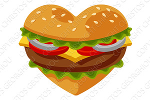 Love of Burger Heart Shaped Fast, a Food Illustration by Christos Georghiou