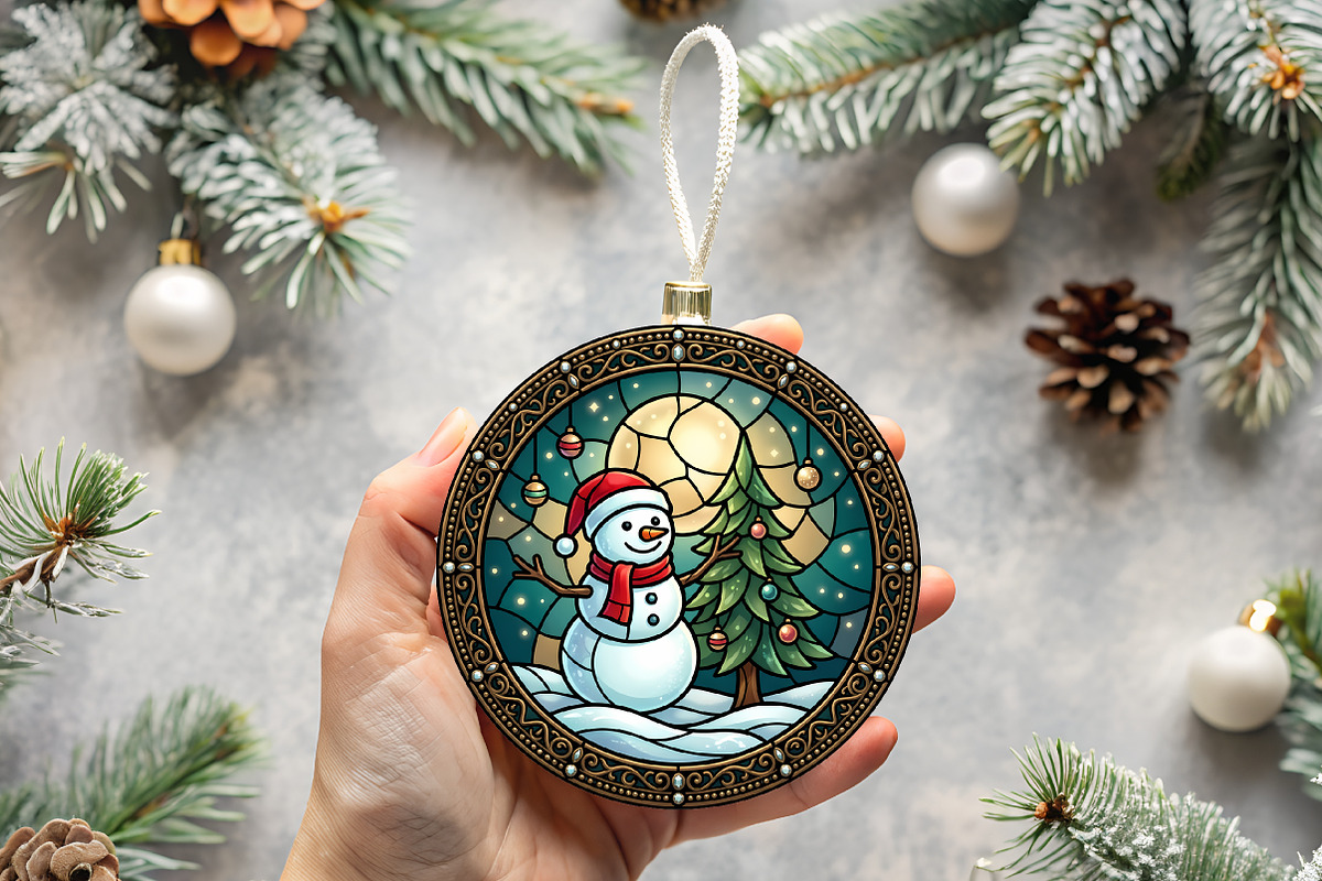 Stained Glass Snowman Tree Ornament, a Seasonal Illustration by CrexoraLab (Photo 3 of 3)