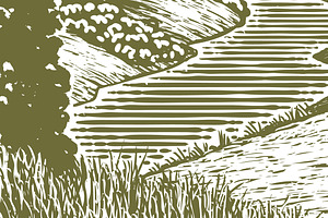 Woodcut Mountain Stream