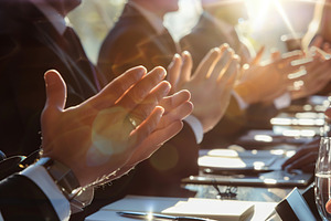 Contemporary business people hands clapping at conference, a Business Photo by AlyaAnd