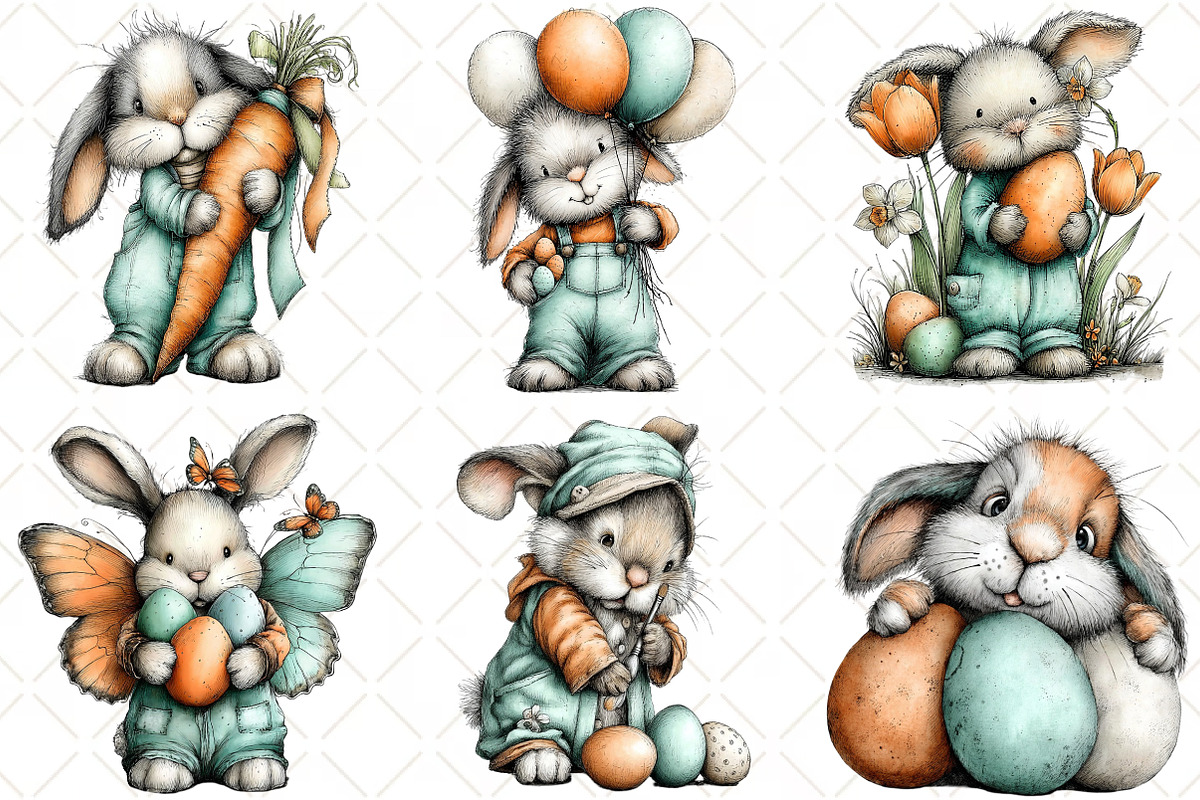 Whimsical Easter Bunny Clipart, an Illustration by Black Bird Studio (Photo 3 of 5)