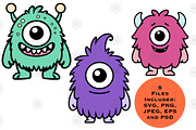 19 Cartoon Friendly Monsters, a Seasonal Illustration by Baby Squid Ink (Thumbnail 6 of 7)