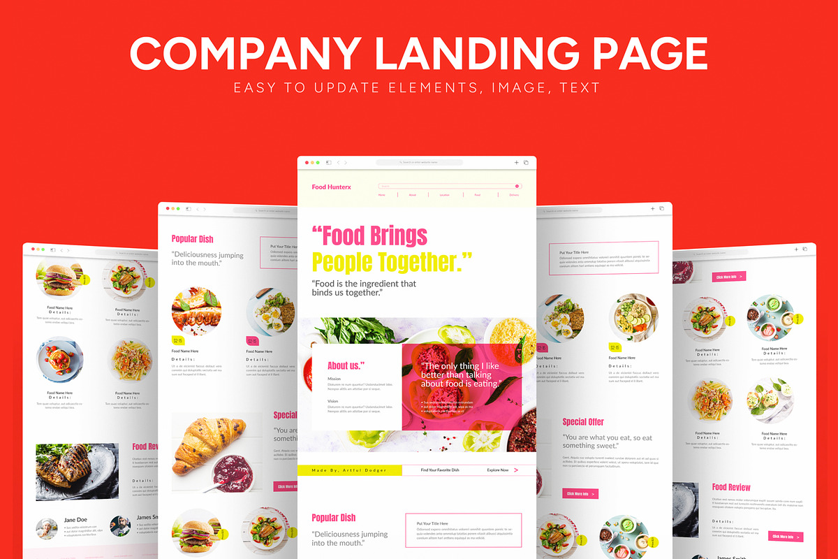 Food Agency Landing Page Layout, an UI Kit Template by CreativeShaper (Photo 1 of 6)