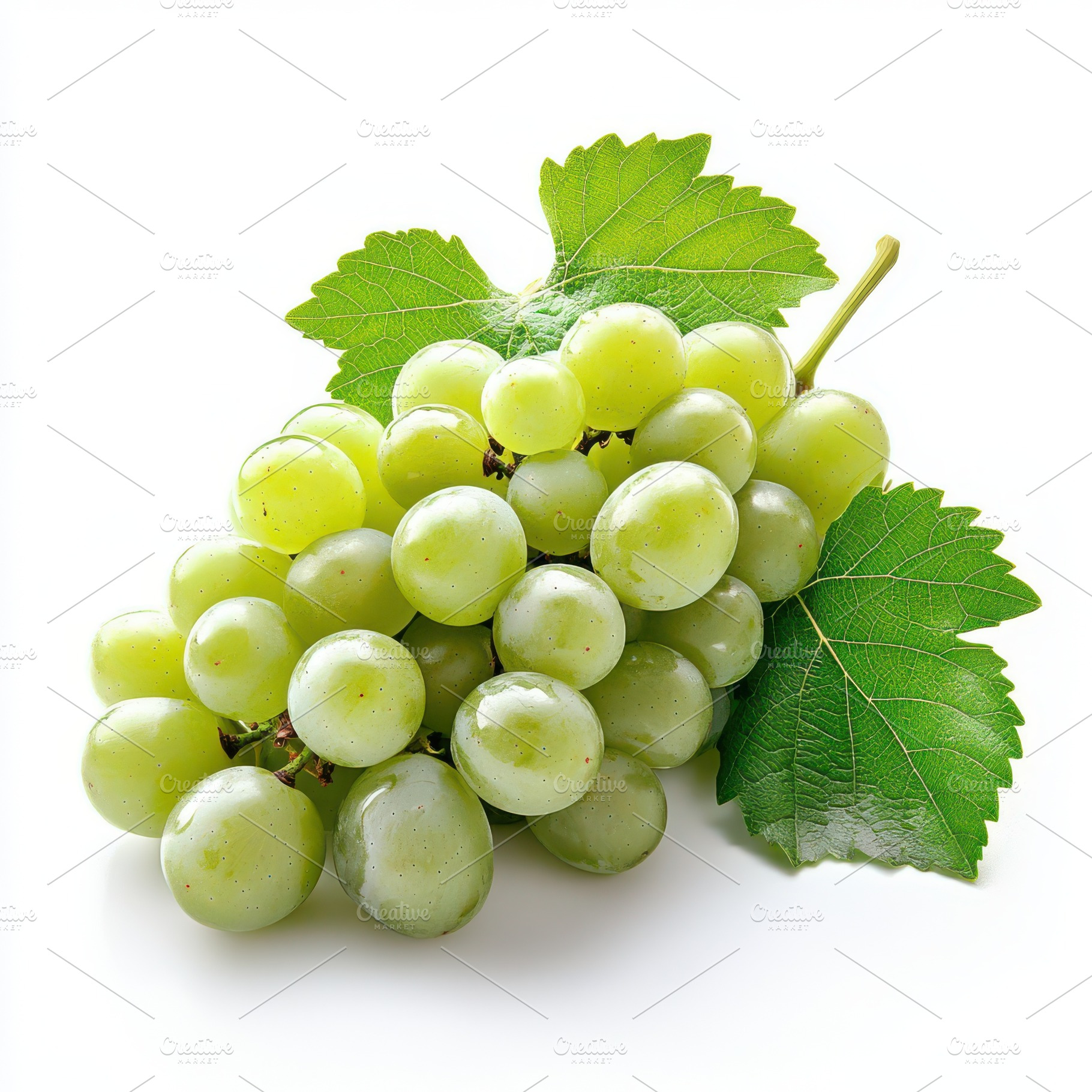 Bunch of ripe green grapes with leav, a Food & Drink Photo by Pixeness Studio