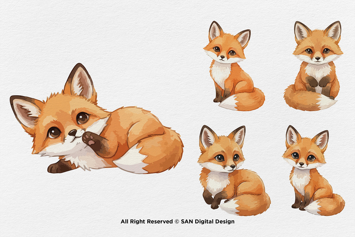 15 Bundle Watercolor Baby Fox Wild, an Animal Illustration by Morspective (Photo 7 of 8)