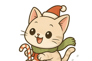 Christmas anime cat on sled wearing, an Illustration by Dvoevnore photos