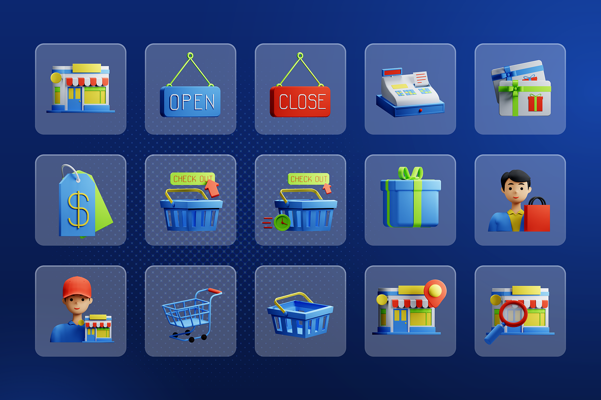 3D Shopping Icons, a Characters & Person 3D Model by Flat Icons (Photo 8 of 8)