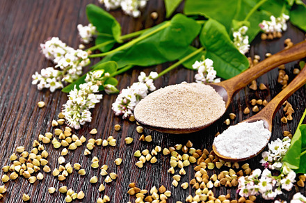 Flour buckwheat various in spoons