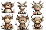 whimsical highland cow clipart, an Illustration by Designworld (Thumbnail 3 of 4)