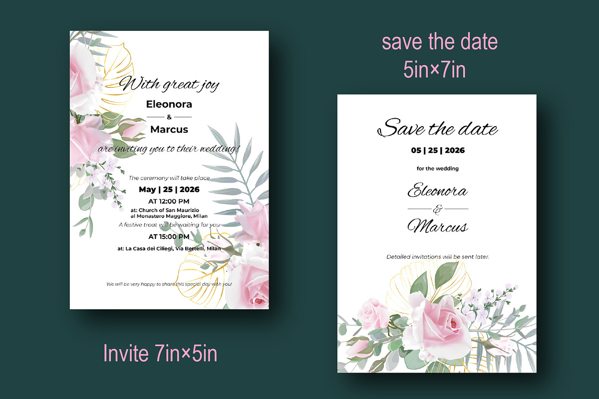 Greeting card with Pink Rose, an Invitation Template by Digital illustration shop (Photo 2 of 5)