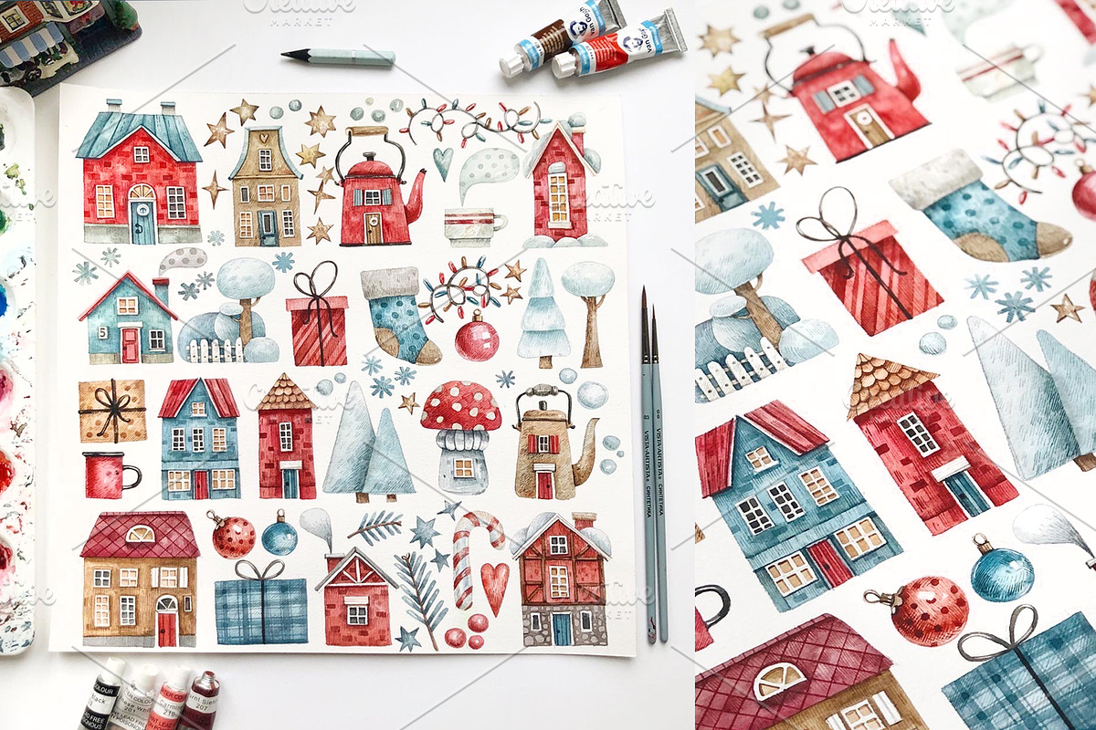 Christmas House, a Texture Illustration by Watercolor by Tonia Tkach (Photo 7 of 7)