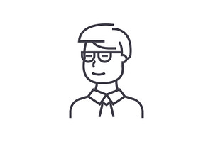 Man Student Looking With Glasses Vector Line Icon, Sign, Illustration On Background, Editable Strokes