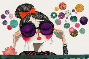 Young girl putting in her earphones, a Person Illustration by Sybillla