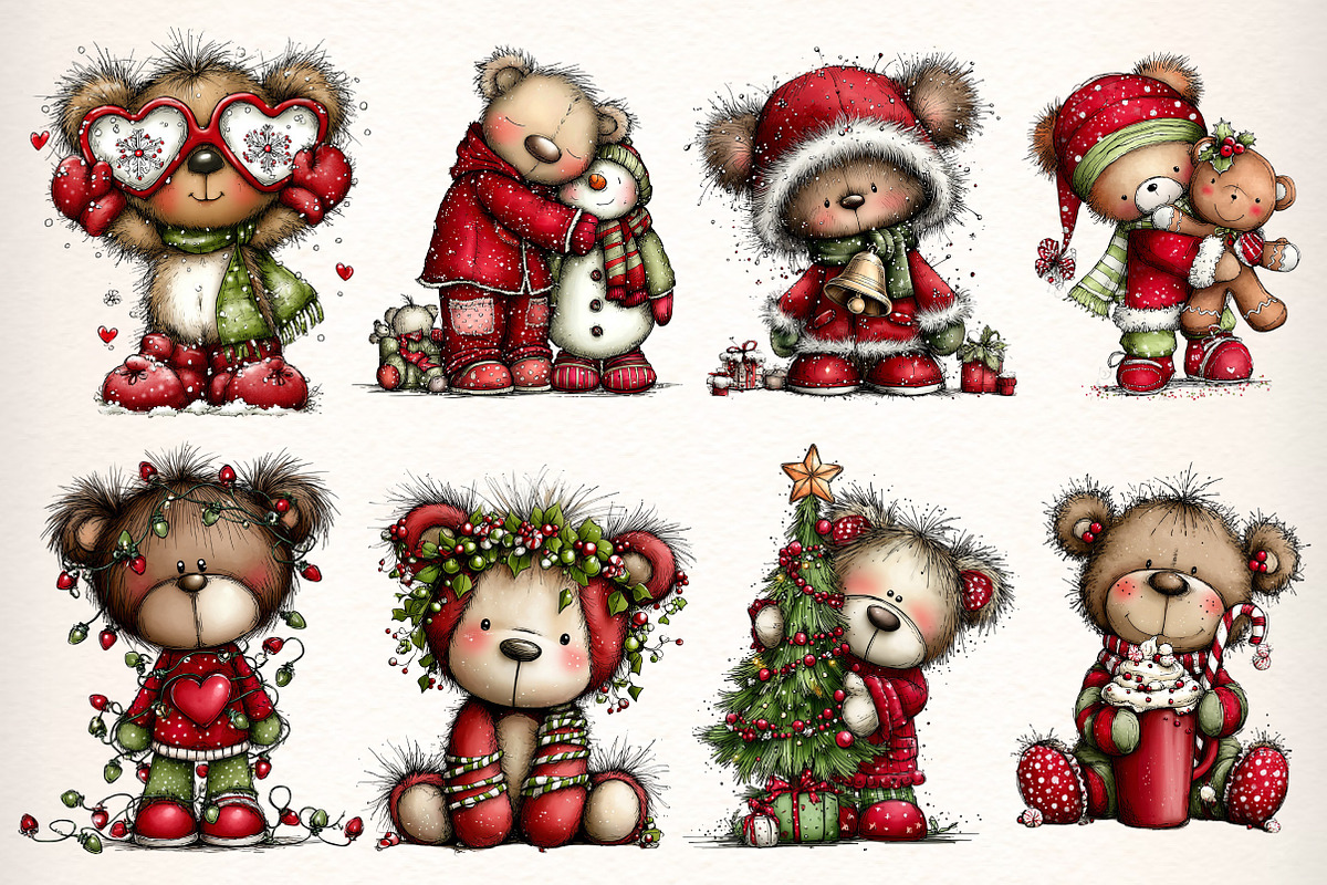 Christmas Teddy Bear Clipart, an Illustration by Dream Creation (Photo 5 of 7)