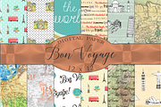Bon Voyage Travel Digital Paper, a Pattern Graphic by Kiwi Fruit Punch (Thumbnail 1 of 3)