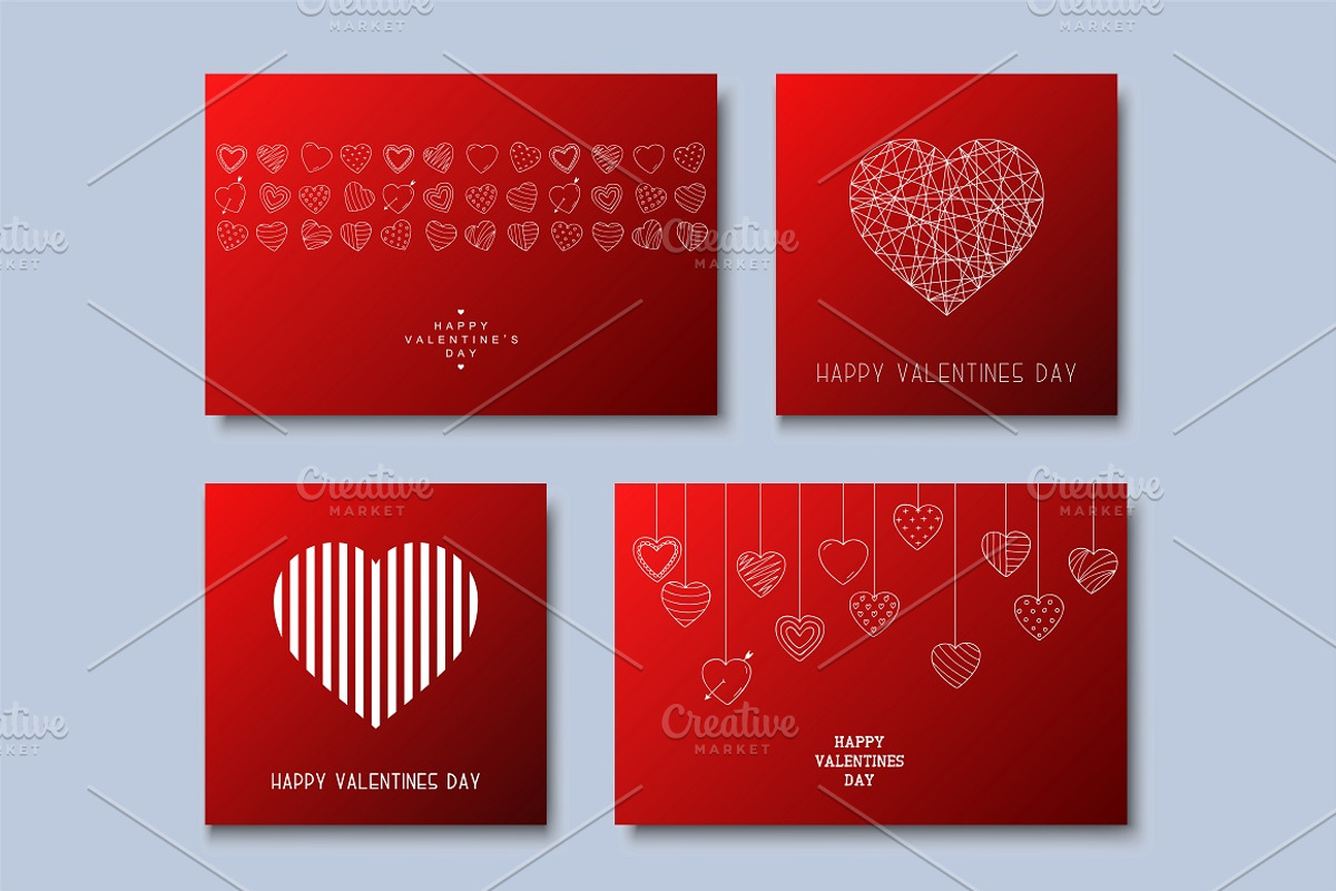 Red love cards with drowing hearts, a Background Graphic by ExpressShop (Photo 1 of 4)