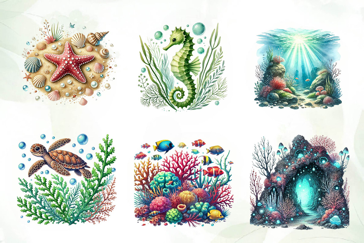 Undersea watercolor clipart, an Illustration by CreationArt (Photo 3 of 5)