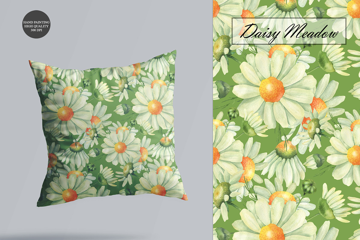 Watercolor Daisy Seamless Patterns, an Illustration by OlDm_Shop (Photo 4 of 10)