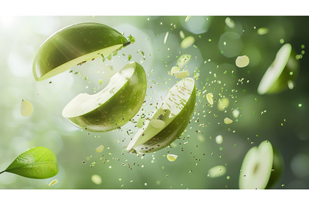 Fresh green apple with seeds flies, a Food & Drink Photo by ZinetroN