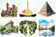 Watercolor Washington Scenes Clipart, an Illustration by Creative Art (Thumbnail 4 of 9)