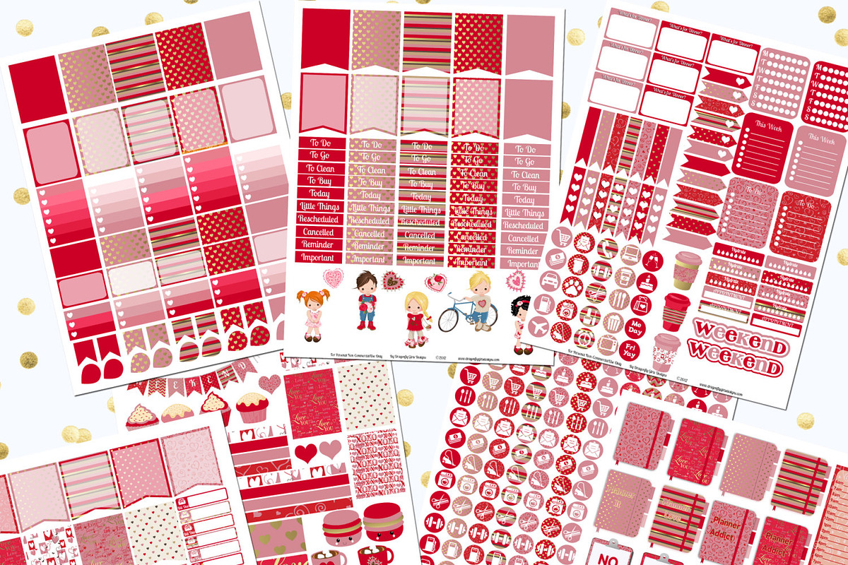 February Printable Planner Stickers, a Graphic by Dragonfly Girls Designs