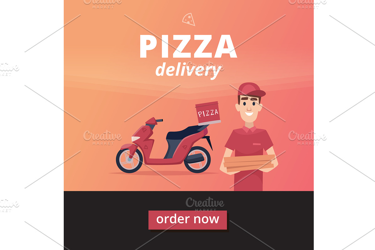 Pizza. delivery man standing with, a Transportation Illustration by Onyx