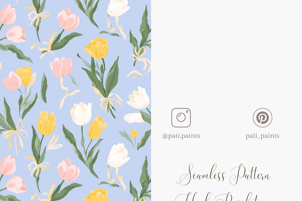 Spring Tulip Floral Seamless Pattern PNG with Background
