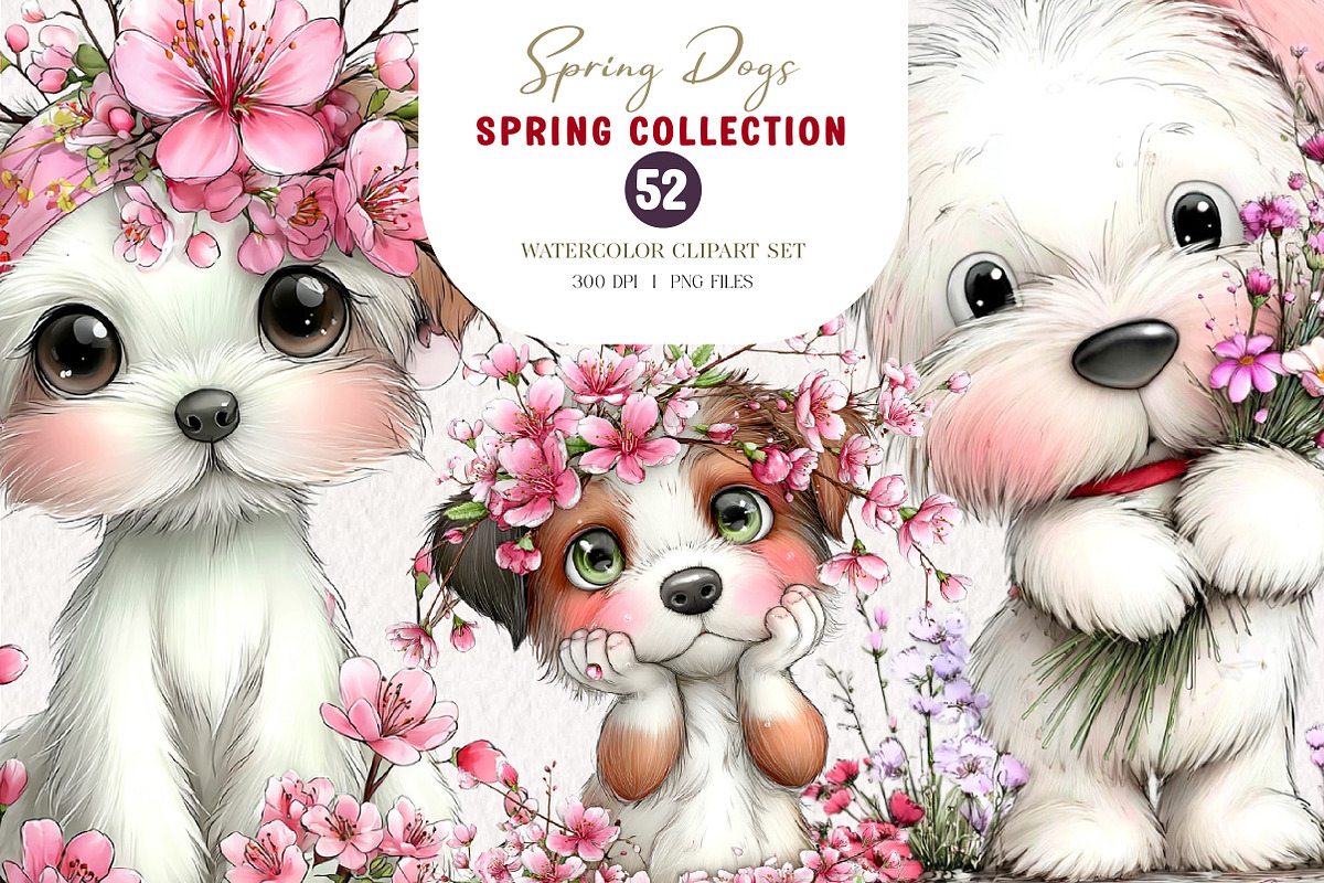 Whimsical Spring Dogs Clipart, an Illustration by CreationArt (Photo 1 of 7)