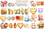 Perfect match kawaii clipart, an Illustration by Watercolor design (Thumbnail 1 of 11)