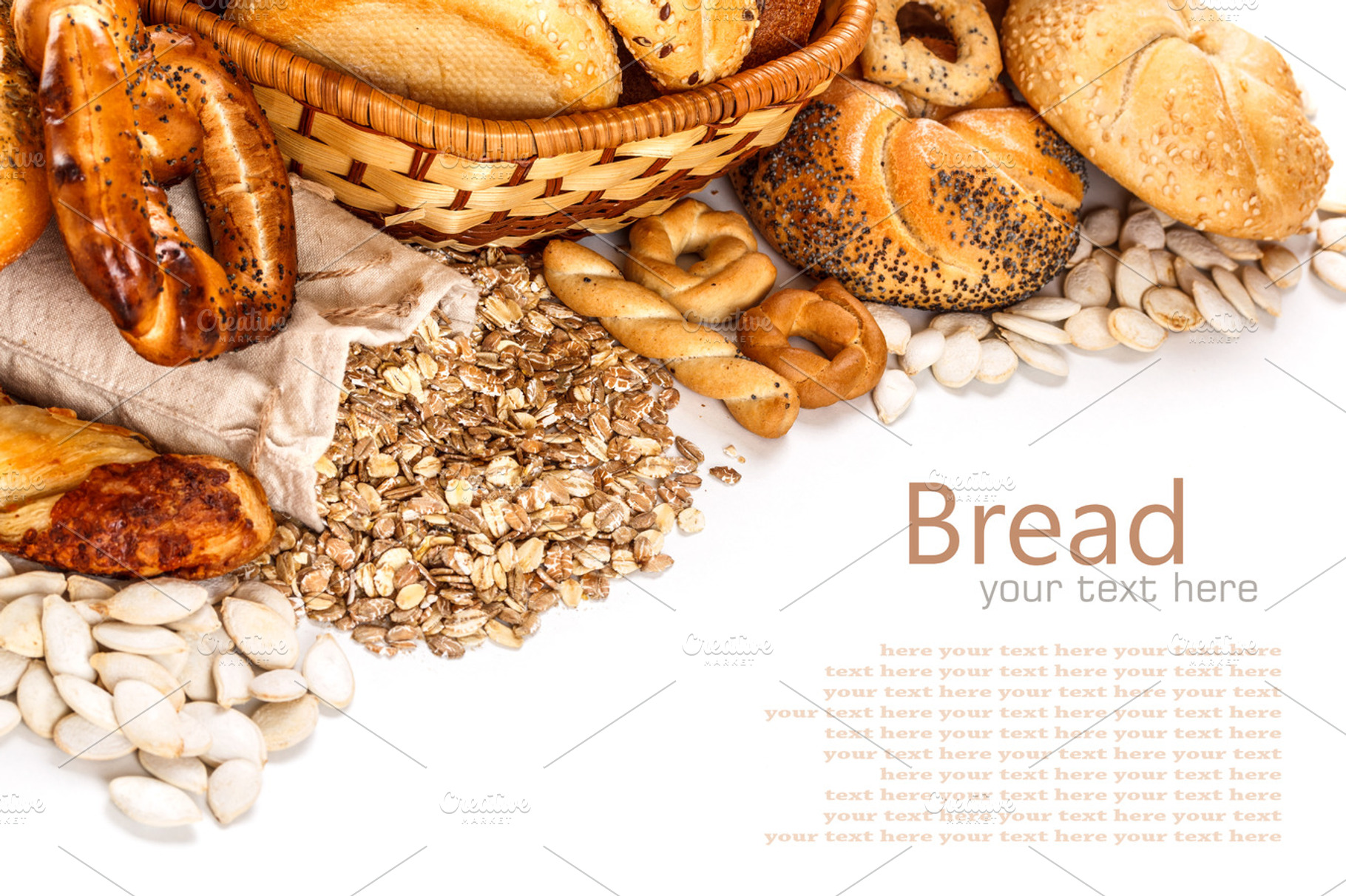 Different types of bread containing assortment, bread, and bun