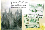 Watercolor Forest Mountains, Trees, a Decorative Illustration by Slastick (Thumbnail 1 of 8)