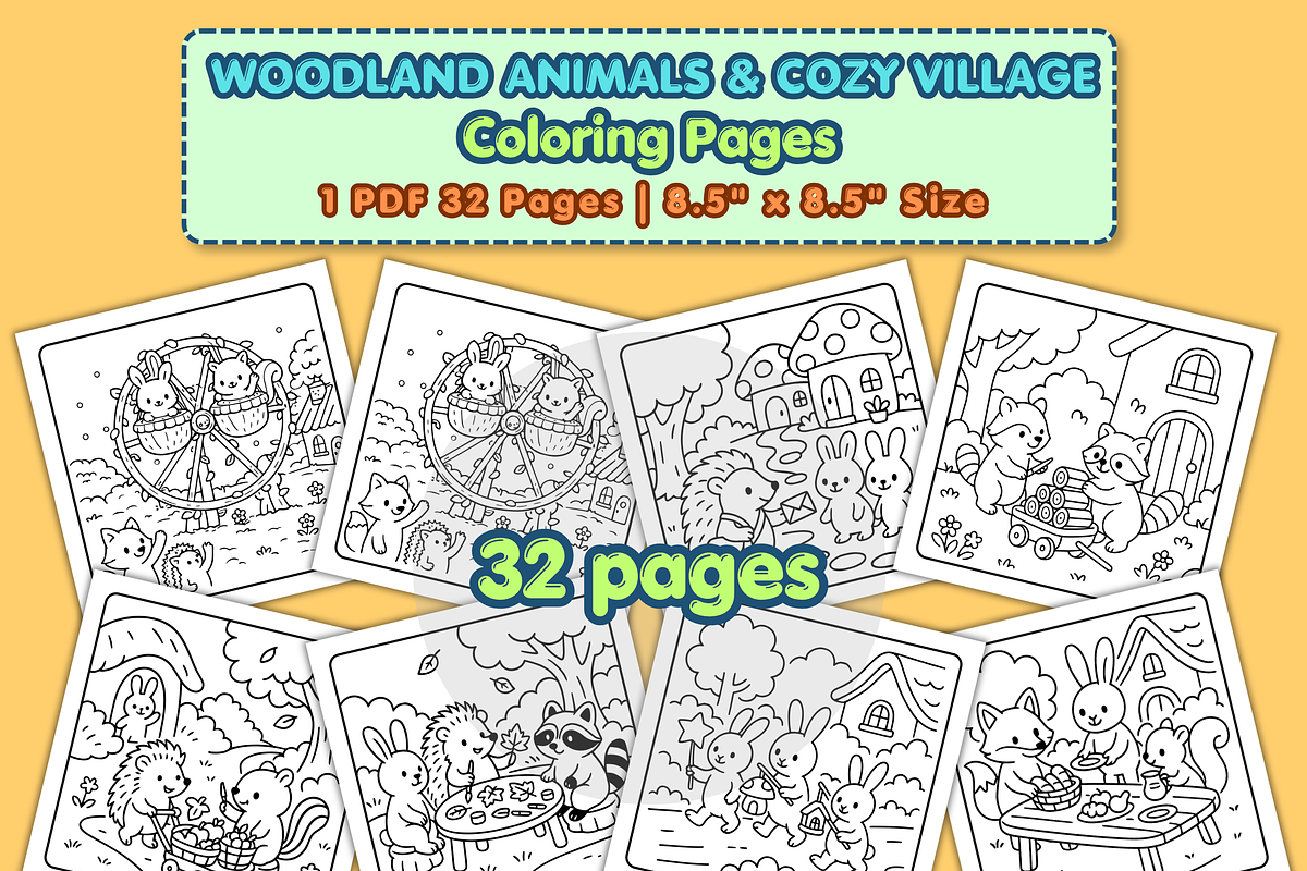 WOODLAND ANIMALS COLORING PAGES, an Animal Illustration by Vachira Digital Studio (Photo 1 of 4)