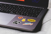 Laptop with Stickers Creation Mockup, a Mockup by Luuqas Design (Thumbnail 1 of 12)